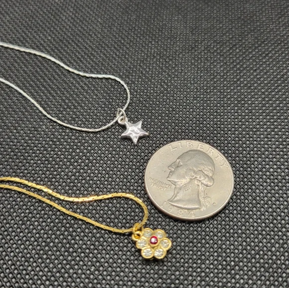 Pendant Necklace Set, Delicate Gold Flower, Silver Star - Picture 9 of 9